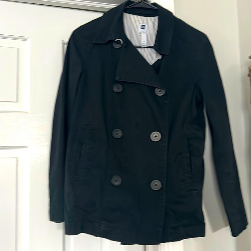 Black Gap Collared Button Up Cotton Raincoat Pea … - image 1